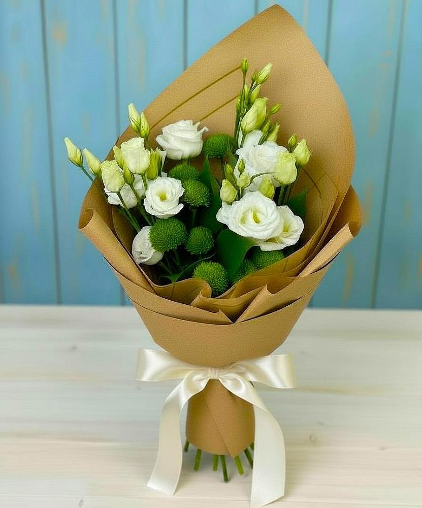 Букет цветов из: Хризантемы и Лизиантусы в Суворовской