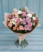 Букет цветов из:  Хризантемы, Розы и Альстромерии в Суворовской
